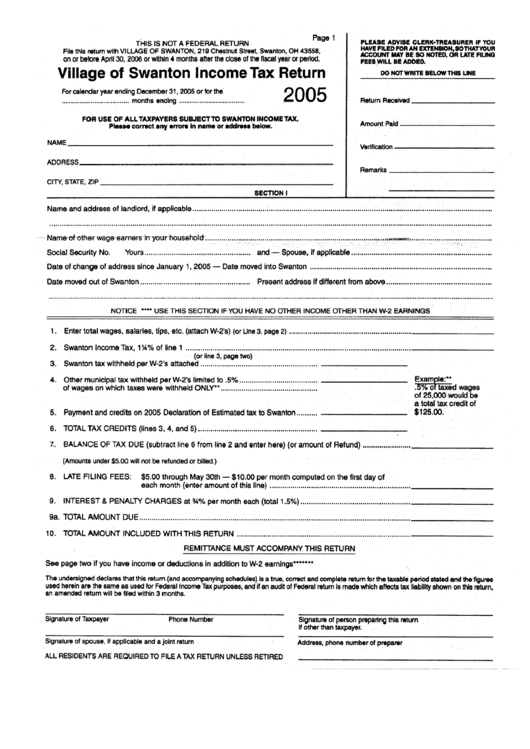 Village Of Swanton Income Tax Return Form Printable pdf
