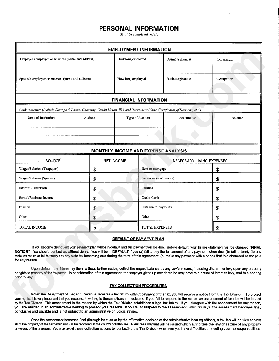 Form Cd5 - Payment Agreement Request