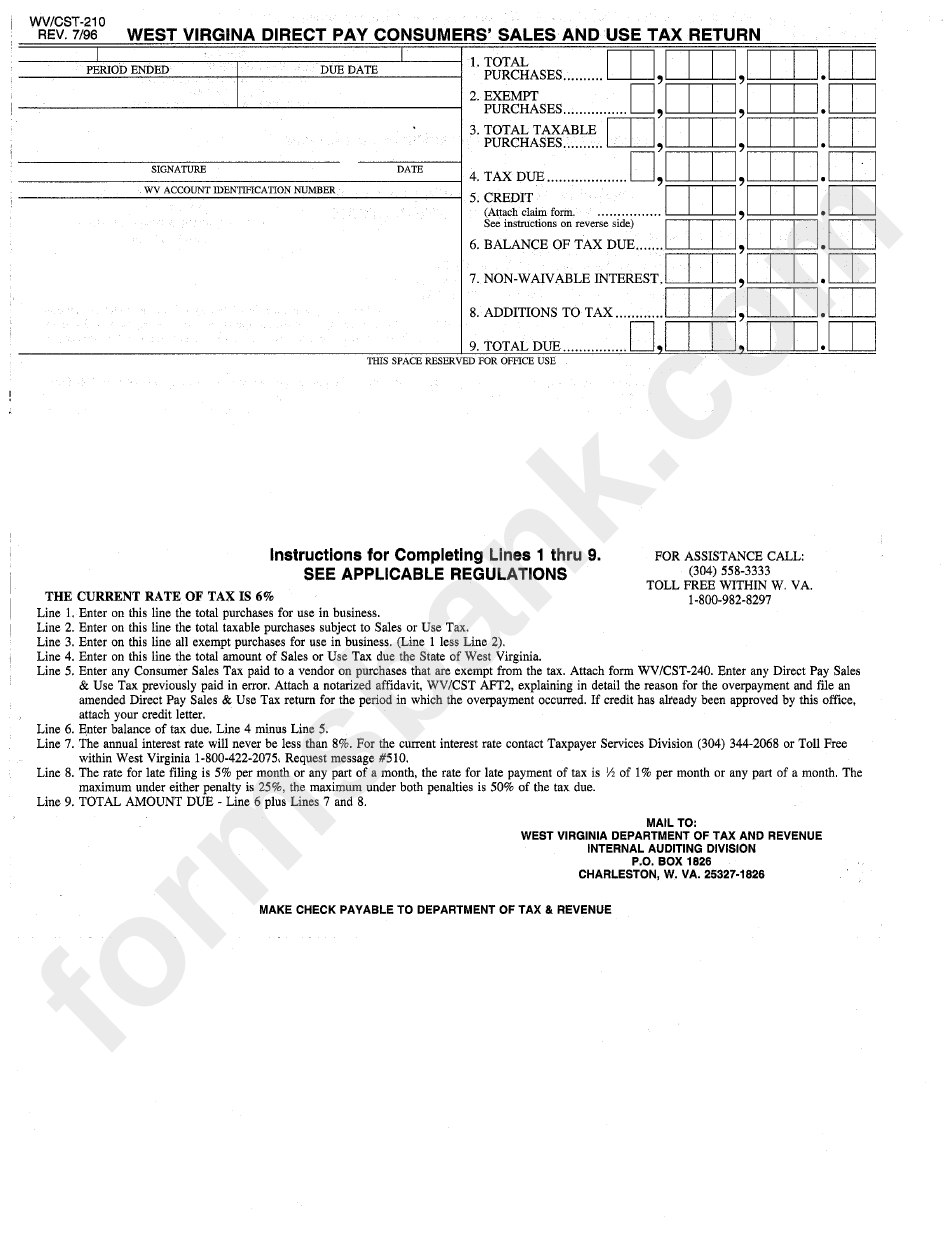 Form W/vcst-210 - West Virginia Direct Pay Consumer