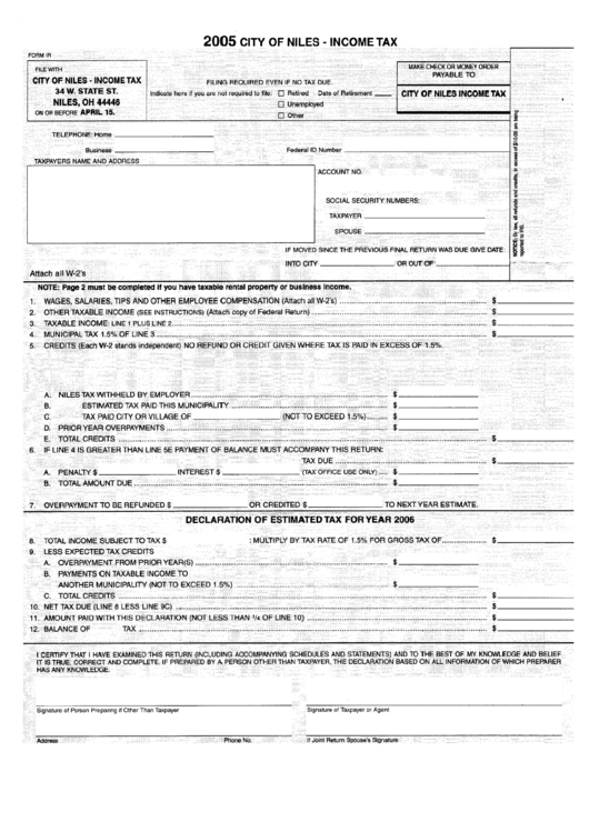 Form Ir - 2005 City Of Niles Income Tax Printable pdf
