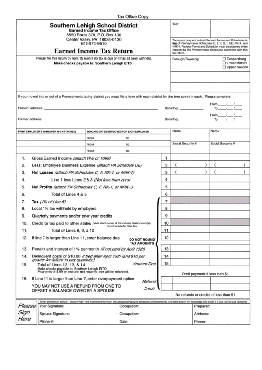 Earned Tax Return Form printable pdf download