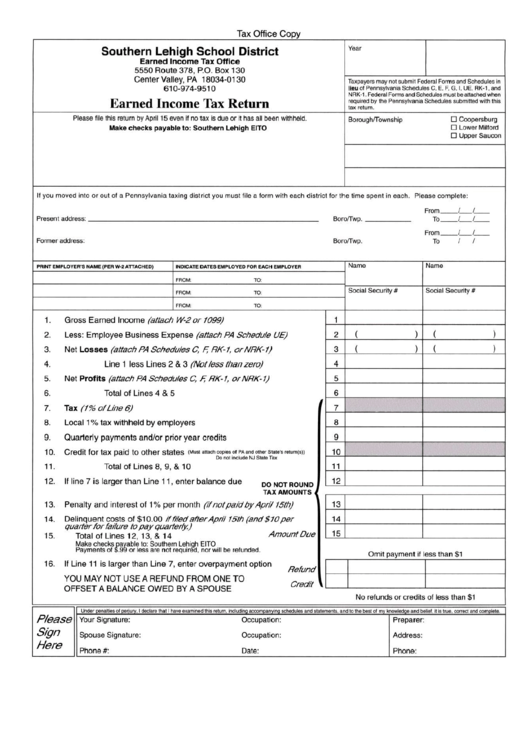 Earned Income Tax Return Form Printable pdf