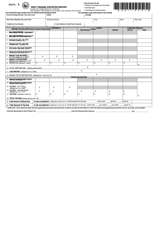 Form Wv/mft-511 - West Virginia Exporter Report Printable pdf