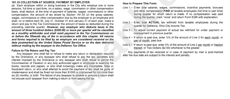 Employers Quarterly Return Of Tax Withheld Form