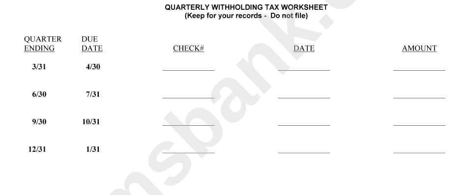 Employers Quarterly Return Of Tax Withheld Form