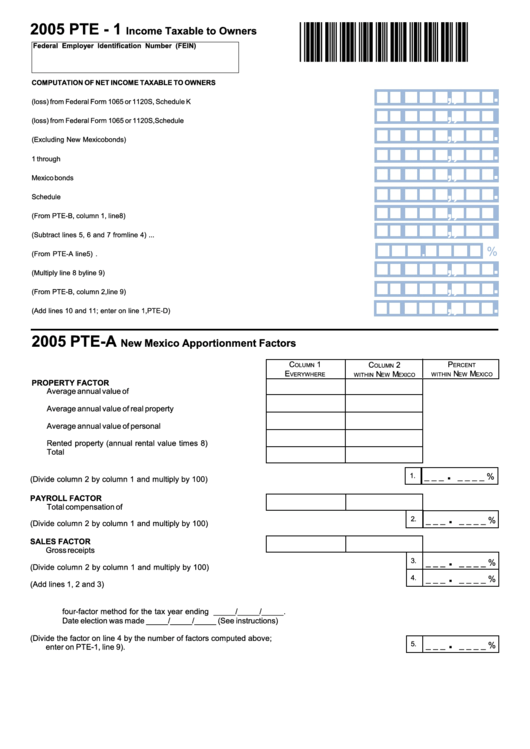 Form Pte-1 - Income Taxable To Owners - 2005 Printable pdf