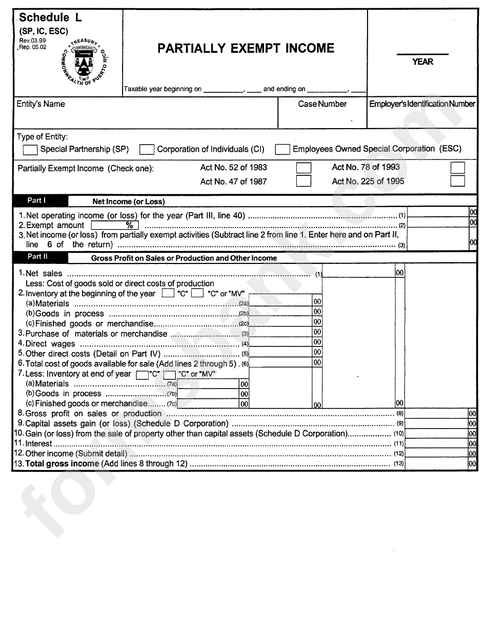 Schedul L - Partially Exempt Income Form