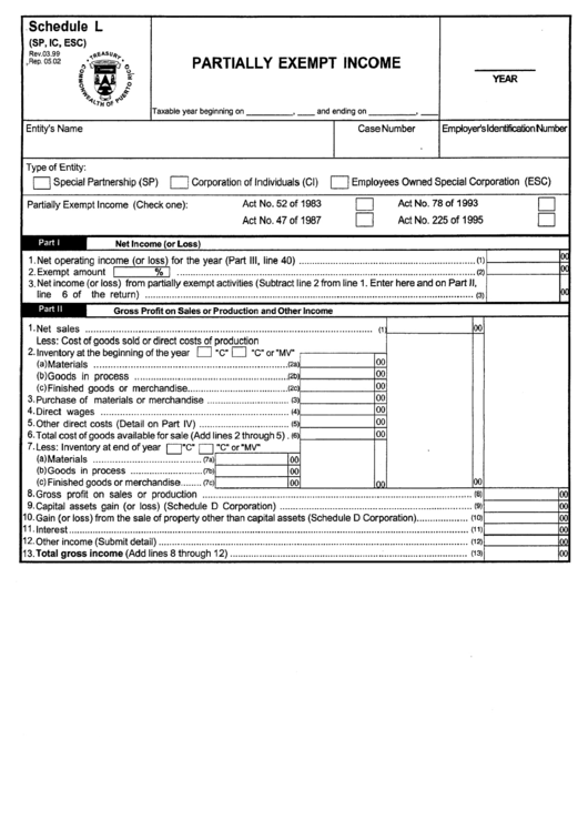 Schedul L - Partially Exempt Income Form Printable pdf