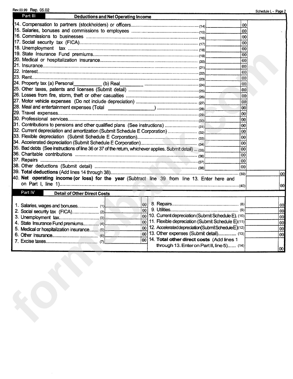 Schedul L - Partially Exempt Income Form