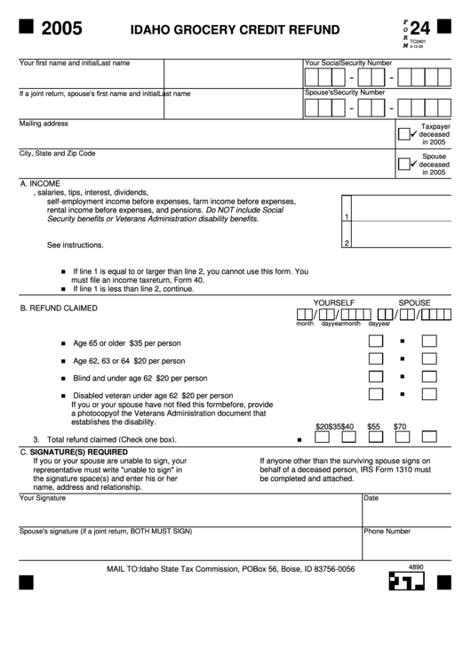 fillable-form-24-idaho-grocery-credit-refund-2005-printable-pdf