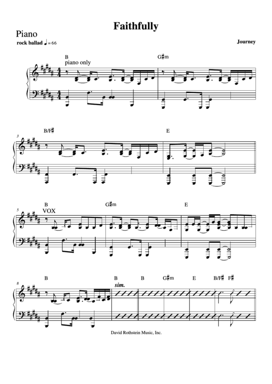 Faithfully Piano Sheet Printable pdf