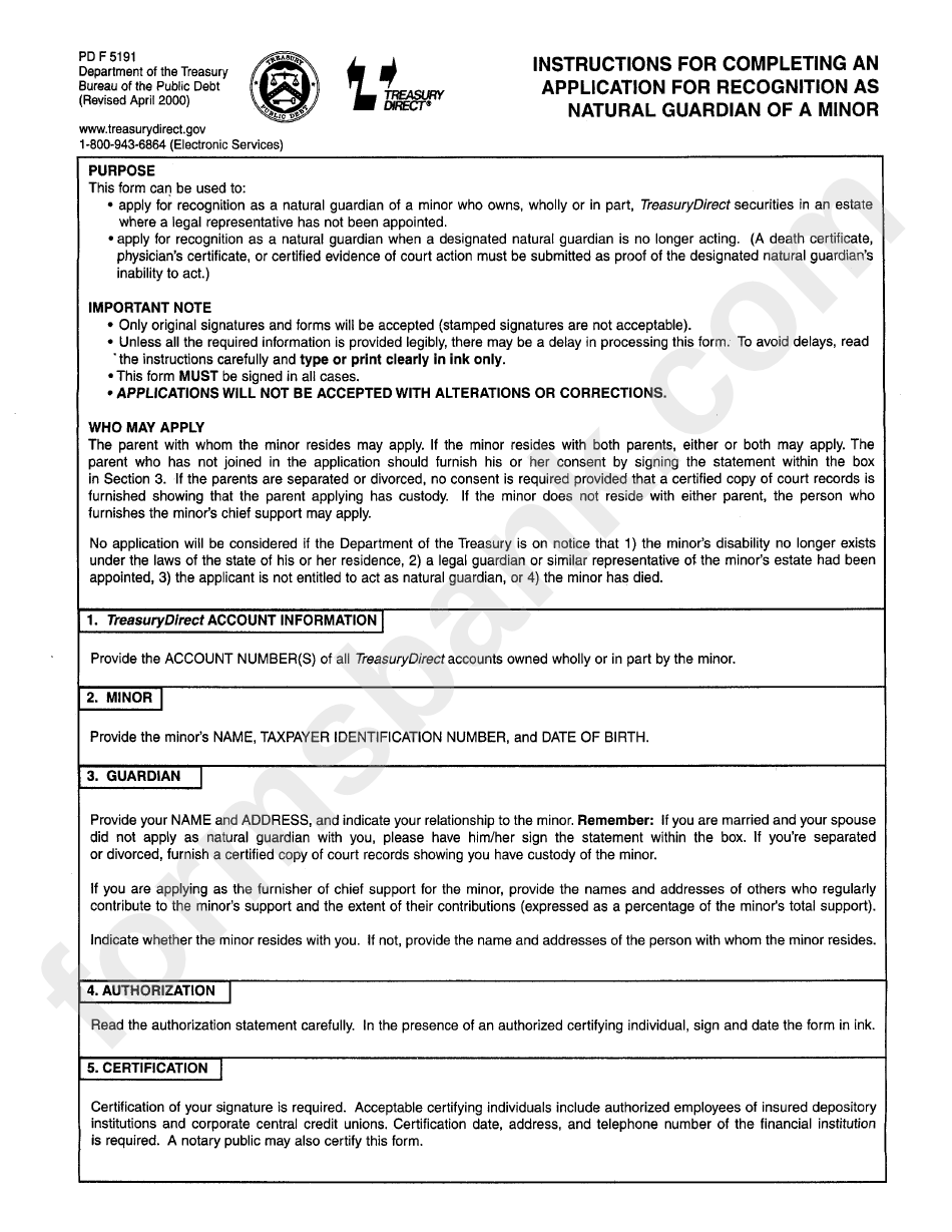 Instructions For Form 5191 Application For Recognition As Natural Guardian Of A Minor