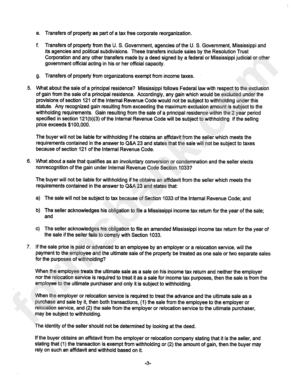 Withholding On Sales Of Real And Associated Tangible Personal Property By Nonresidents Instructions Sheet
