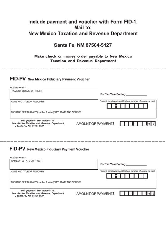 Form Fid-Pv - New Mexico Fiduciary Payment Voucher Printable pdf