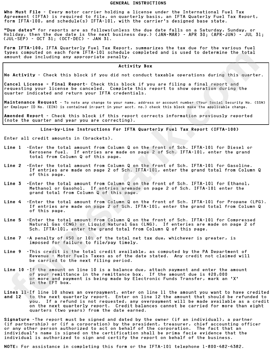 Ifta Quarterly Fuel Tax Report (Ifta-100) printable pdf download