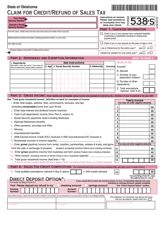 fillable-form-538-s-claim-for-credit-refund-of-sales-tax-2007