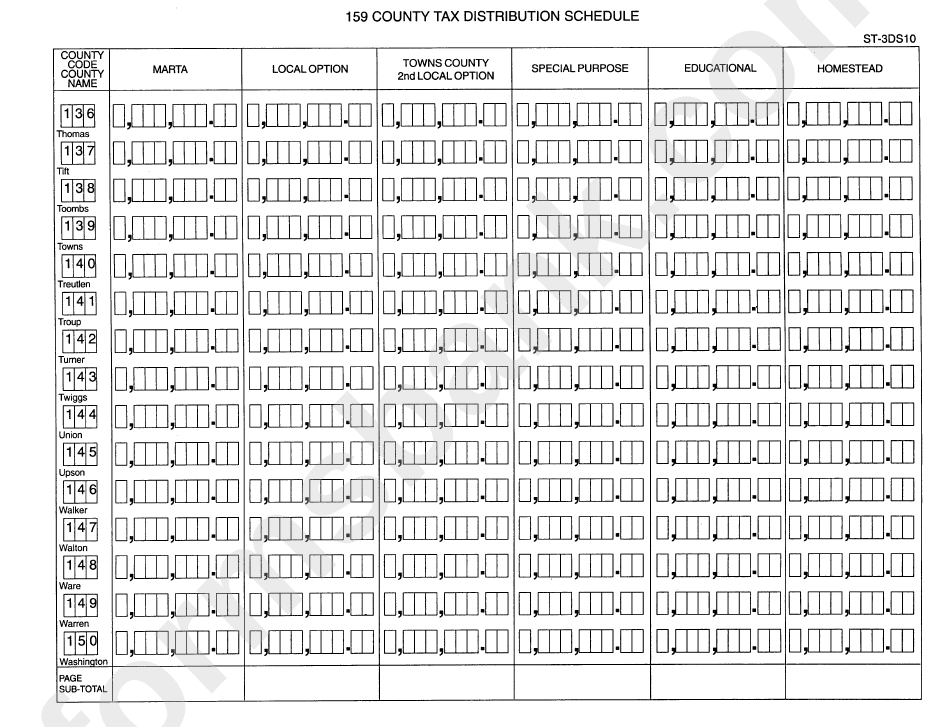 Form St-3ds10 - 159 Country Tax Disrtribution Schedule