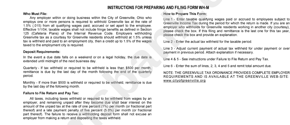 Instructions For Preparing And Filing Form Wh-M