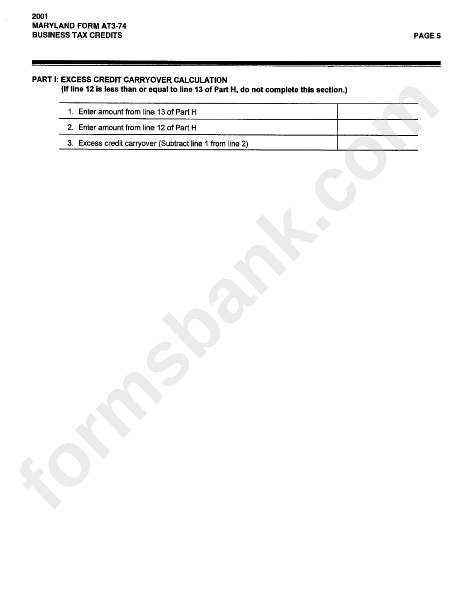 Business Tax Credits For Calendar Year 2001 Form - Maryland