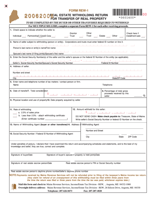 Form Rew-1 - Real Estate Withholding Return For Transfer Of Real Property - 2006 Printable pdf