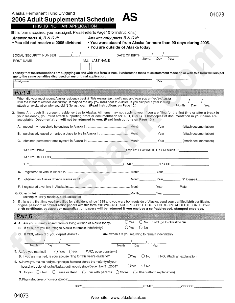 Form 04073 - Adult Supplemental Schedule