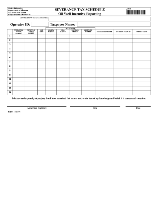 Severance Tax Schedule Oil Well Incentive Reporting Form Printable pdf