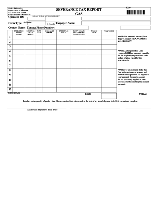 Severance Tax Report Gas Form Printable pdf