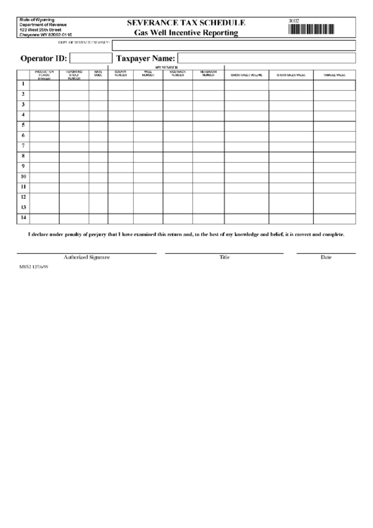 Severance Tax Schedule Gas Well Incentive Reporting Form Printable pdf
