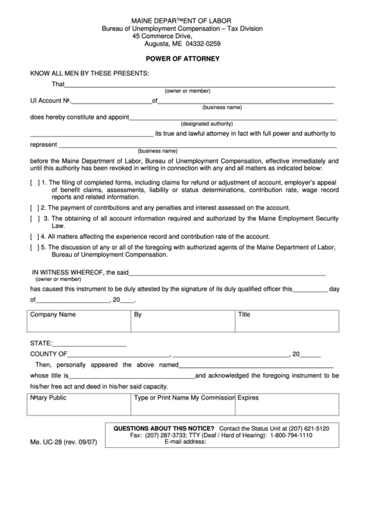 Form Me. Uc-28 - Power Of Attorney Printable pdf