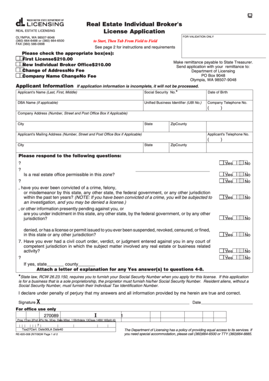 Fillable Form Re-620-008 - Real Estate Individual Broker