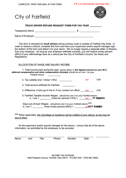 Fillable City Of Fairfield Application For Sign Permit Form Printable pdf