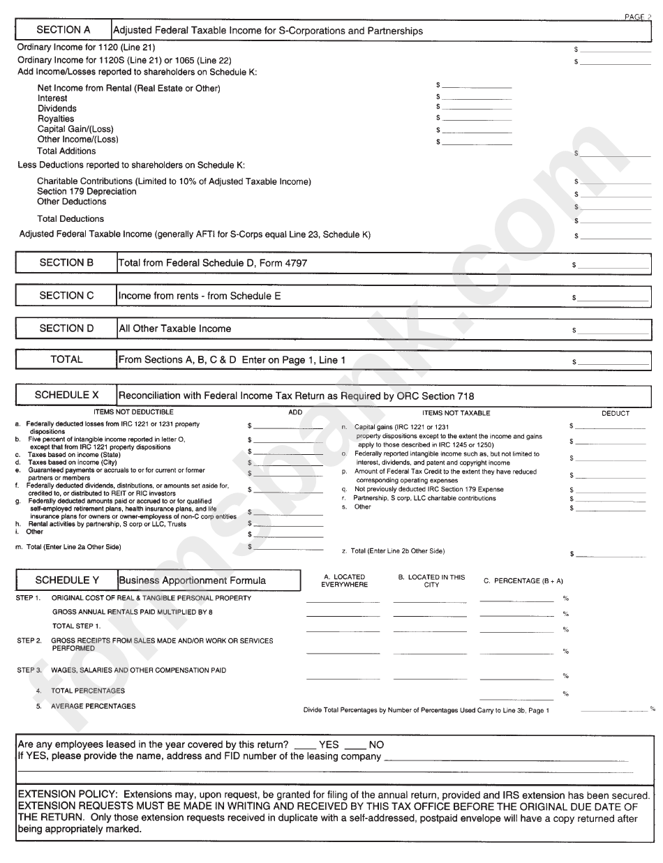 Form Br - Village Of South Lebanon Income Tax Return - 2007