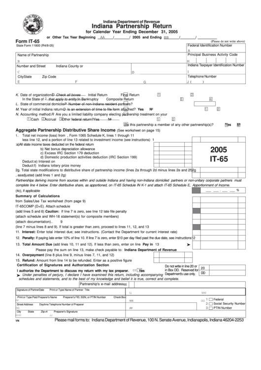 Form It-65 - Indiana Partnership Return Printable pdf