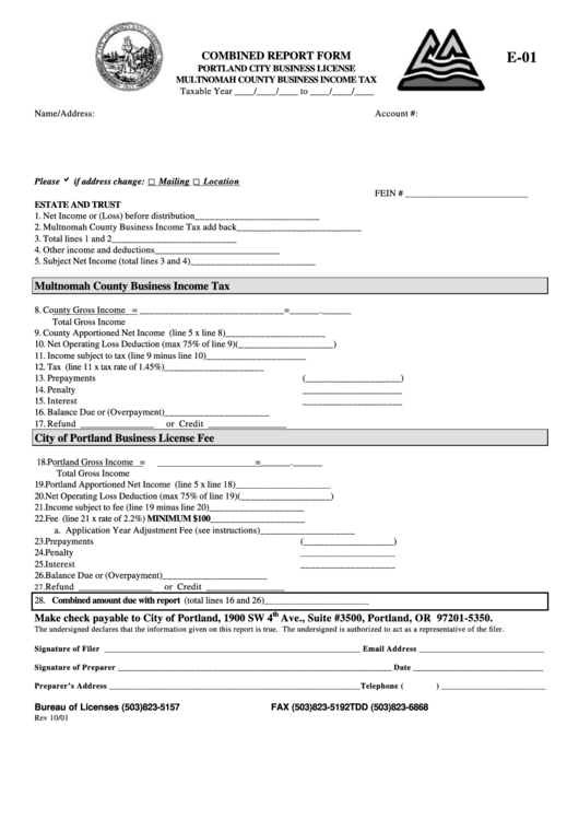 Form E-01 - Combined Report - 2001 Printable pdf