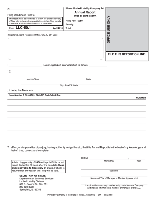 Fillable Form Llc-50.1 - Annual Report Printable pdf