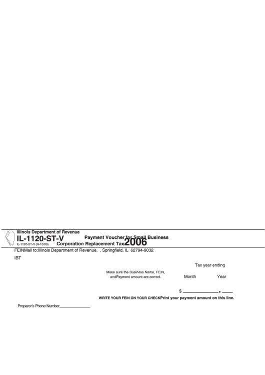 Form Il-1120-St-V - Payment Voucher For Small Business Corporation Replacement Tax Printable pdf