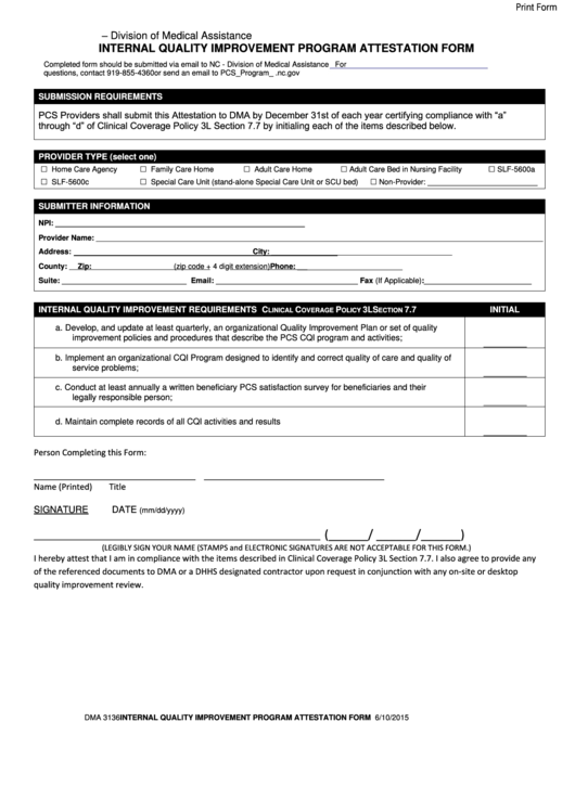 Fillable Form Dma 3136 Internal Quality Improvement Program