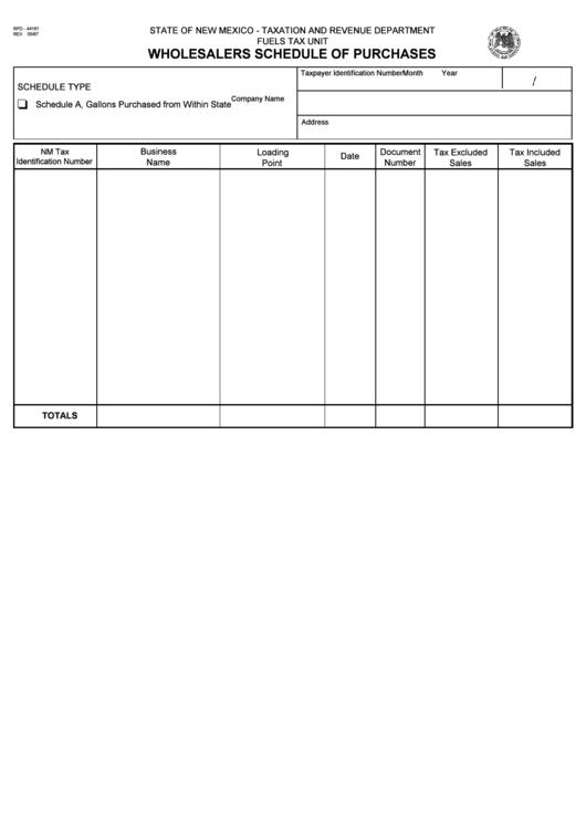 Form Rpd-44151 - Fuels Tax Unit - Wholesalers Schedule Of Purchases Printable pdf
