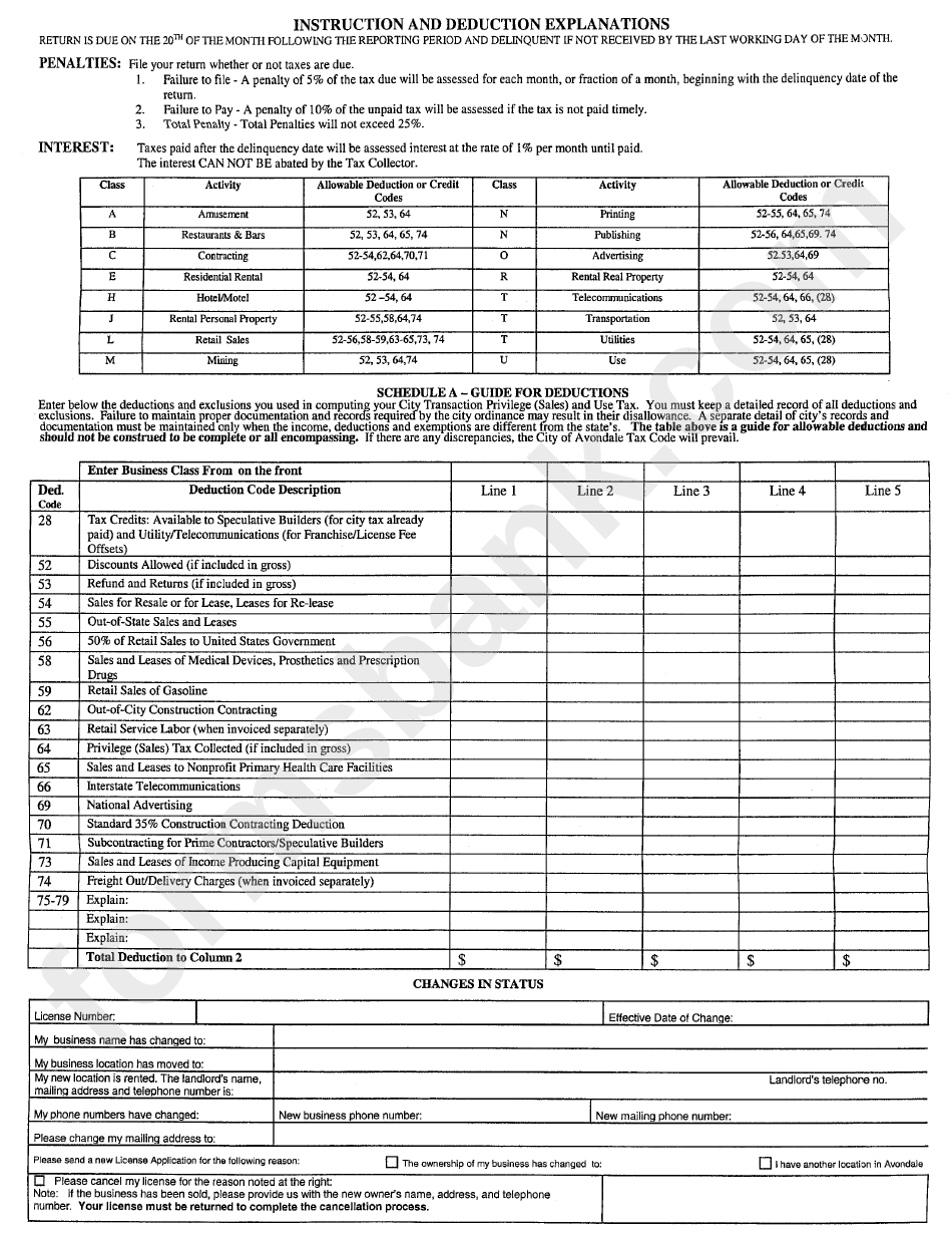 Sales Tax Department Form - State Of Arizona