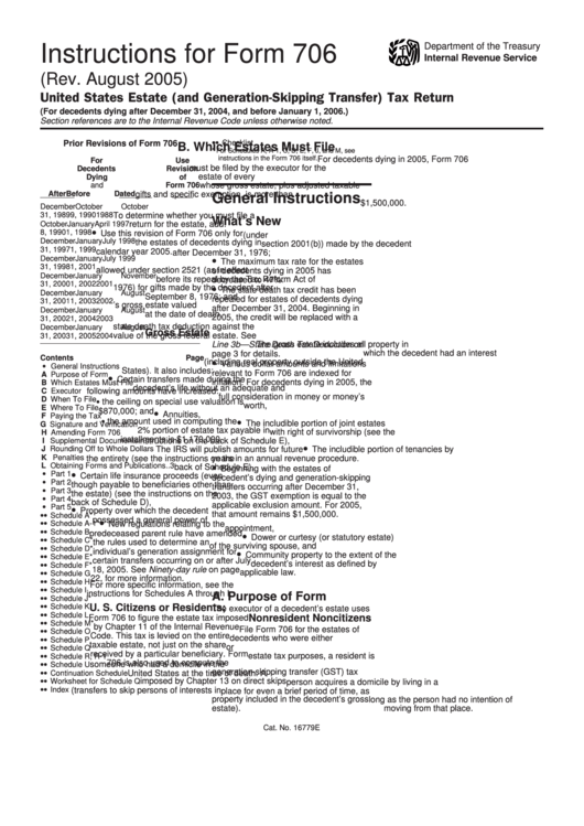 Instructions For Form 706 - United States Estate (And Generation-Skipping Transfer) Tax Return - 2005 Printable pdf