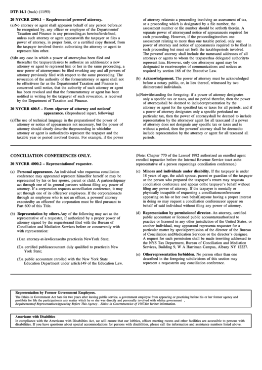 Instructions For Form Dtf-14.1 Requirement Of Power Of Attorney Printable pdf