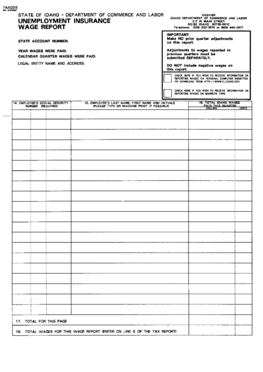 Form Tax026 - Unemployment Onsurance Wage Report Printable pdf