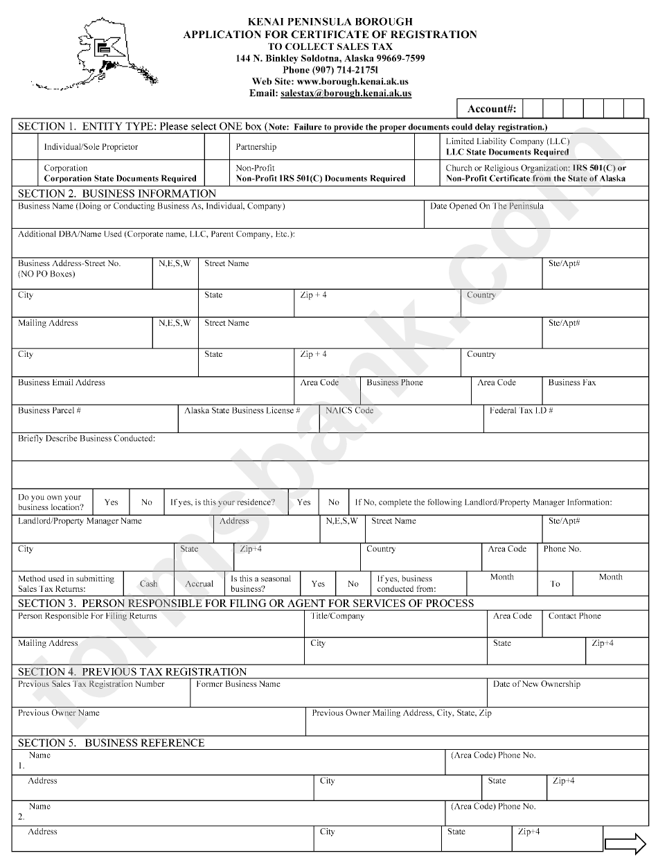 Application For Certificate Of Registration To Collect Sales Tax