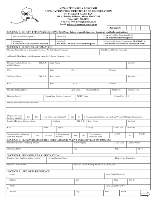 Application For Certificate Of Registration To Collect Sales Tax Printable pdf
