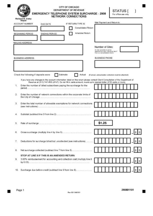 Form 2908 - Emergency Telephone System Surcharge Networl Connections F Printable pdf