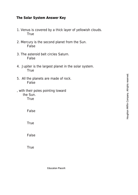 The Solar System Answer Key Worksheet Printable Pdf Download