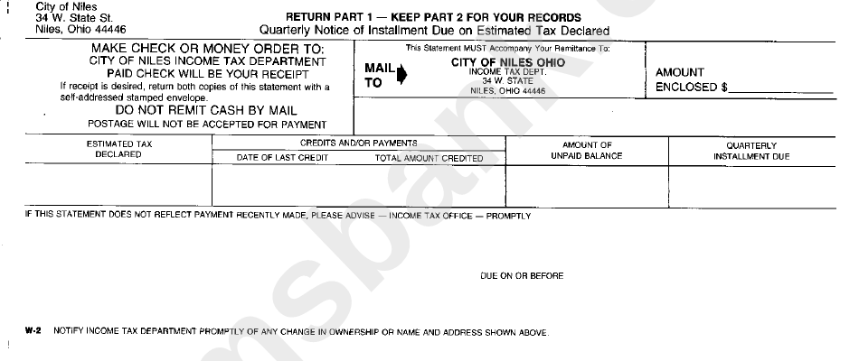 Form W-2 - Quarterly Notice Of Instalment Due On Rstimated Tax Declared - Notify Income Tax Department