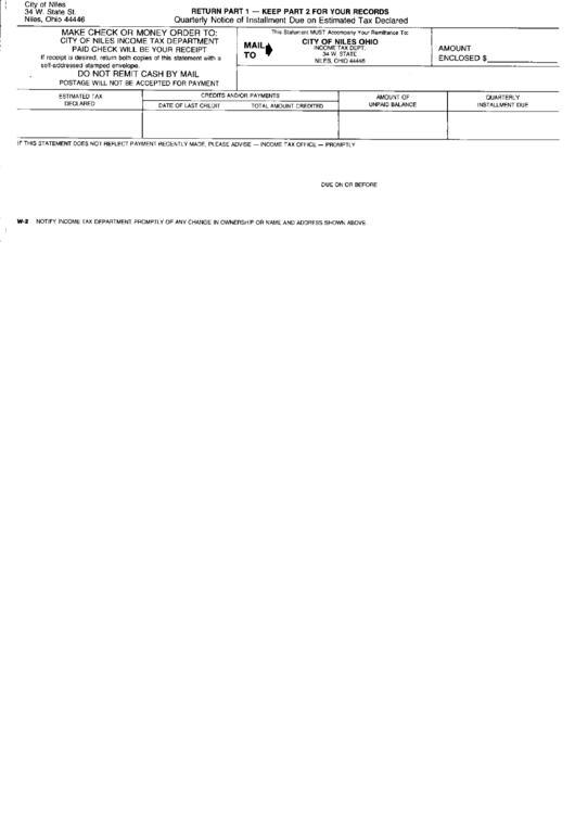 Form W-2 - Quarterly Notice Of Instalment Due On Rstimated Tax Declared - Notify Income Tax Department Printable pdf