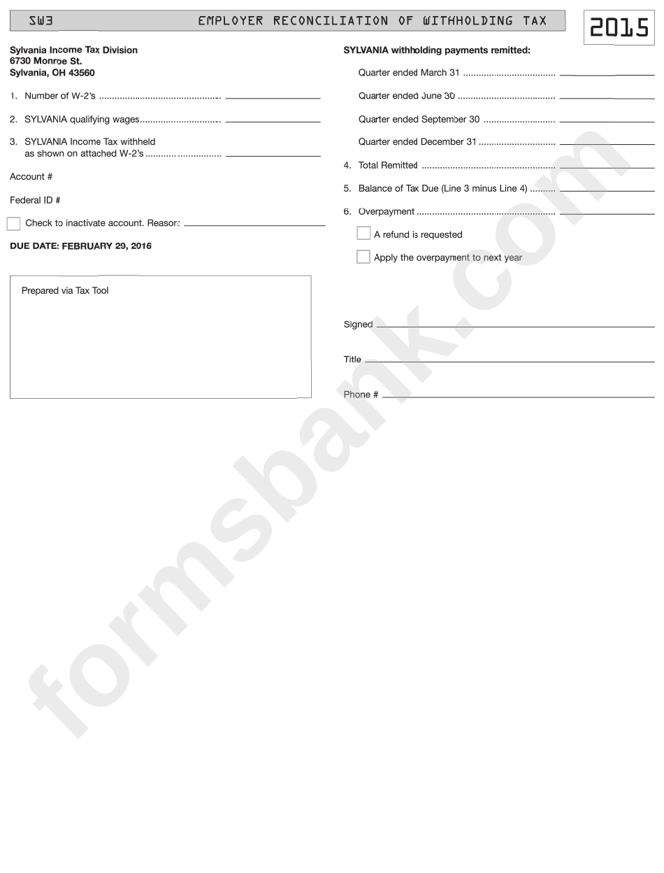 Form Mol - Employer Monthly Return Of Withholding Tax - 2015
