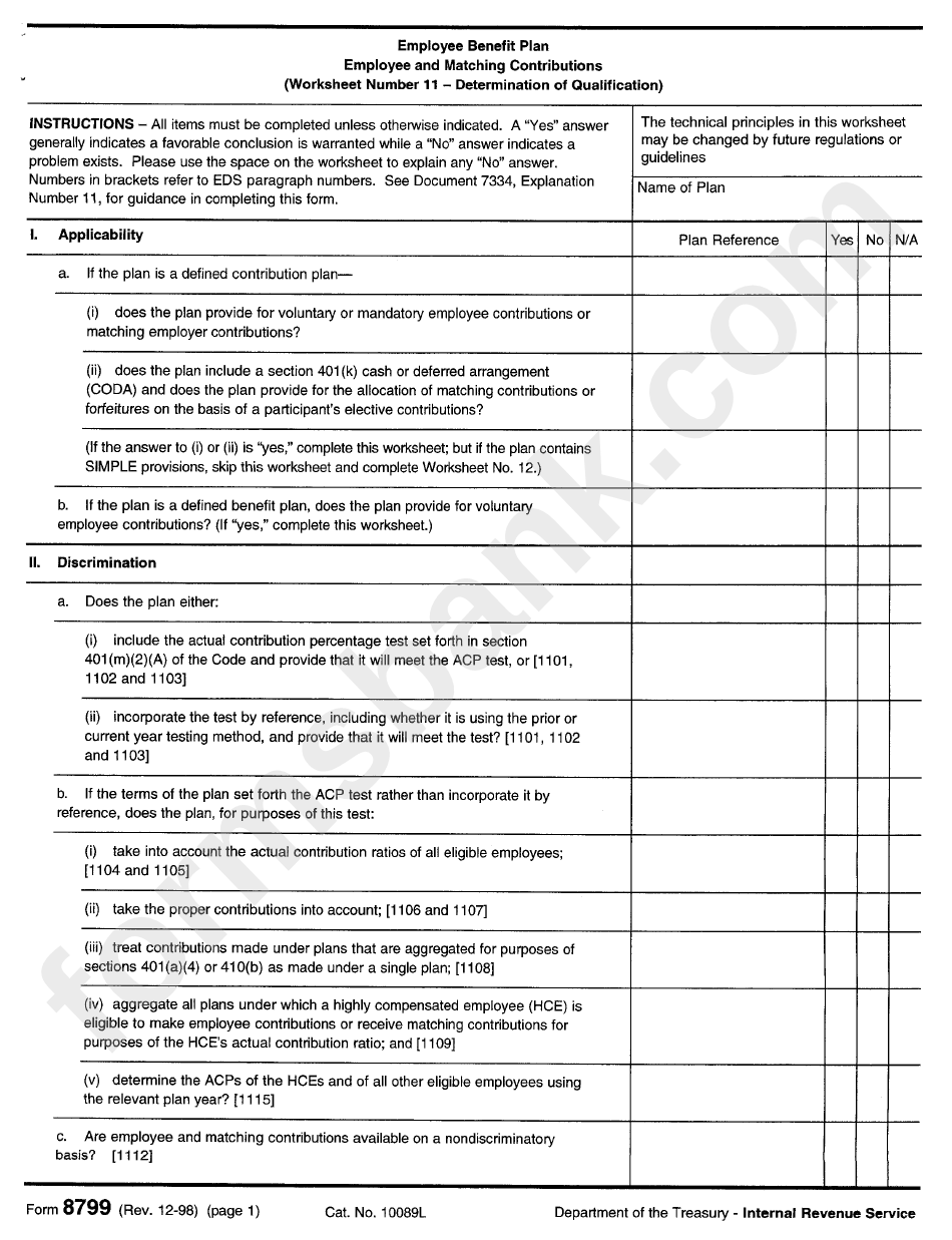 Form 8799 - Employee Benefit Plan